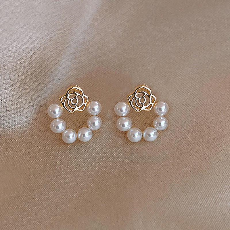 Wholesale S925 silver needle leaf rose small fresh flower earrings